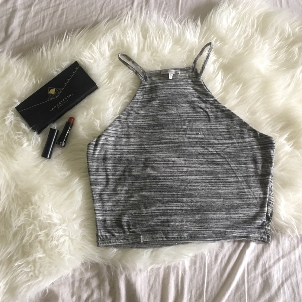 Grey racer back fitted crop top